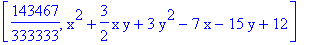 [143467/333333, x^2+3/2*x*y+3*y^2-7*x-15*y+12]